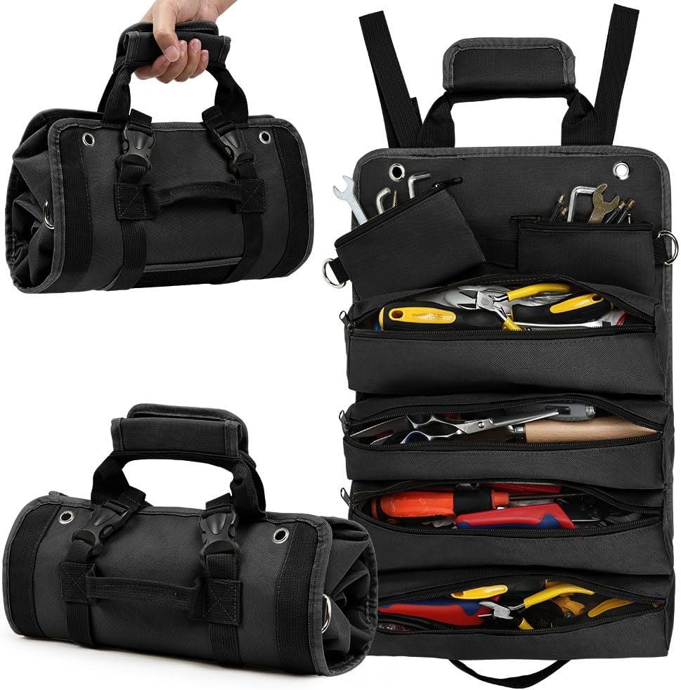 Fliti Werkzeugtasche, Faltbar, Rollbar Und Robust, Werkzeugtasche Mit 2 Herausnehmbaren Werkzeugtaschen, Multifunktionaler Organizer Für Mechaniker, Ideales Geschenk Für Opa, Vater, Freund