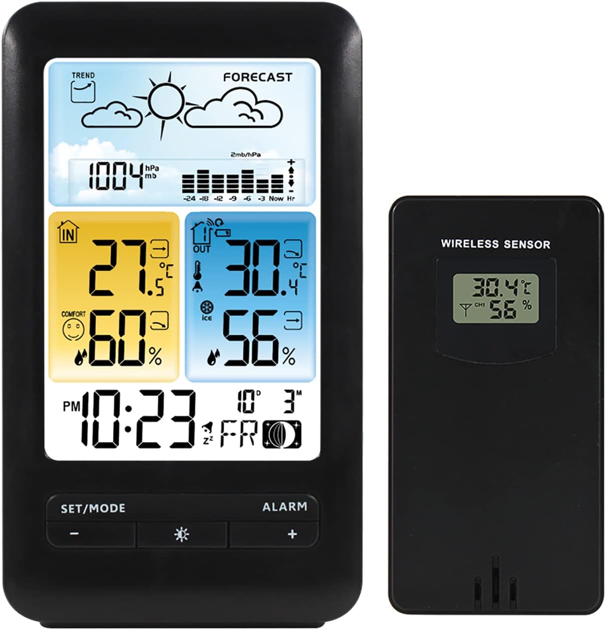 Fliti Wetterstation, Kabelloser Digitaler Wecker Mit Farb-lcd-bildschirm, Innen- Und Außenthermometer, Farbanzeige Und Usb-ladeanschluss, Wettervorhersage Für Die