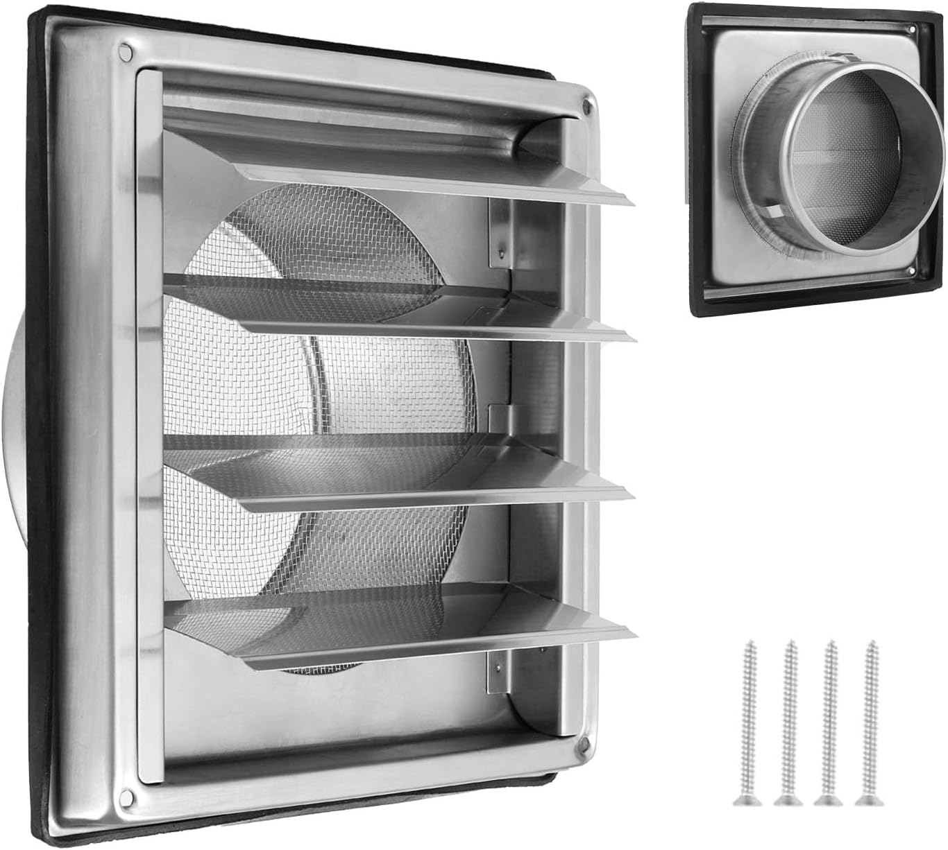 Fliti 100 Mm Abschließbares Edelstahl-lüftungsgitter Mit Insektenschutzgitter Und Rückschlagventil, Ideal Für Die Außenwandmontage Von Lüftungsanlagen Und Dunstabzugshauben