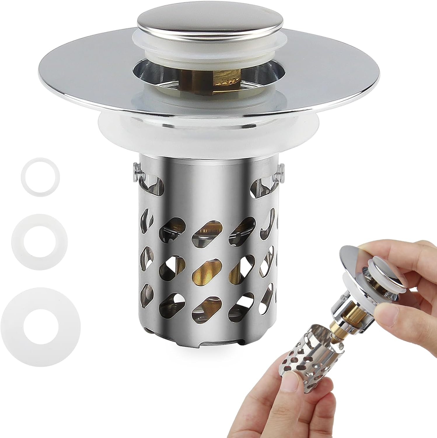 Fliti 3-in-1 Universal-edelstahl-pop-up-ablaufstopfen Mit Filter Für Waschbecken (25–40 Mm Abflussloch), Badewanne, Küche Und Badezimmer