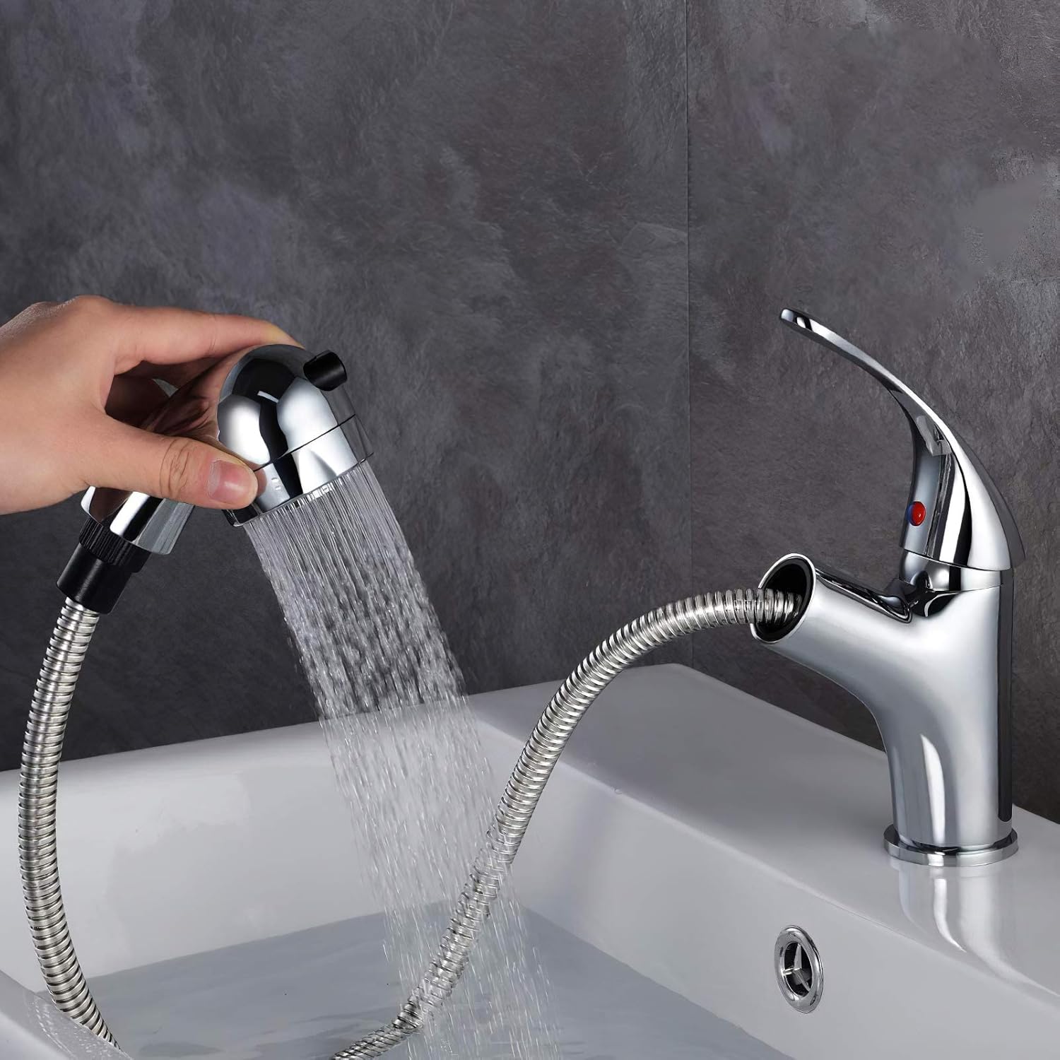 Fliti Waschtischarmatur Mit Ausziehbrause Und Zwei Wasserstrahlarten, Für Waschbecken Oder Waschtische, Verstellbare Warm- Und Kaltwasser-mischbatterie, Chrom