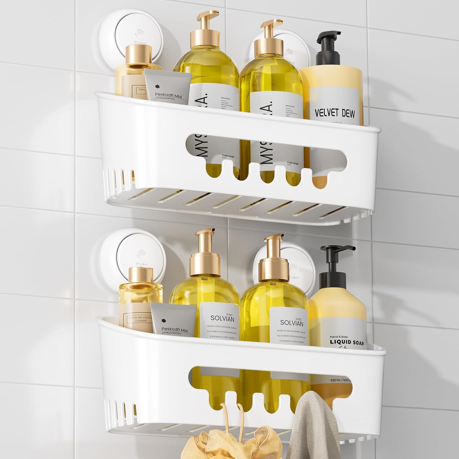 Fliti Duschablage Mit Saugnapf, Wandmontiertes Badezimmerregal Für Shampoo, Duschgel, Duschhalter Aus Kunststoff, Abnehmbar Ohne Bohren
