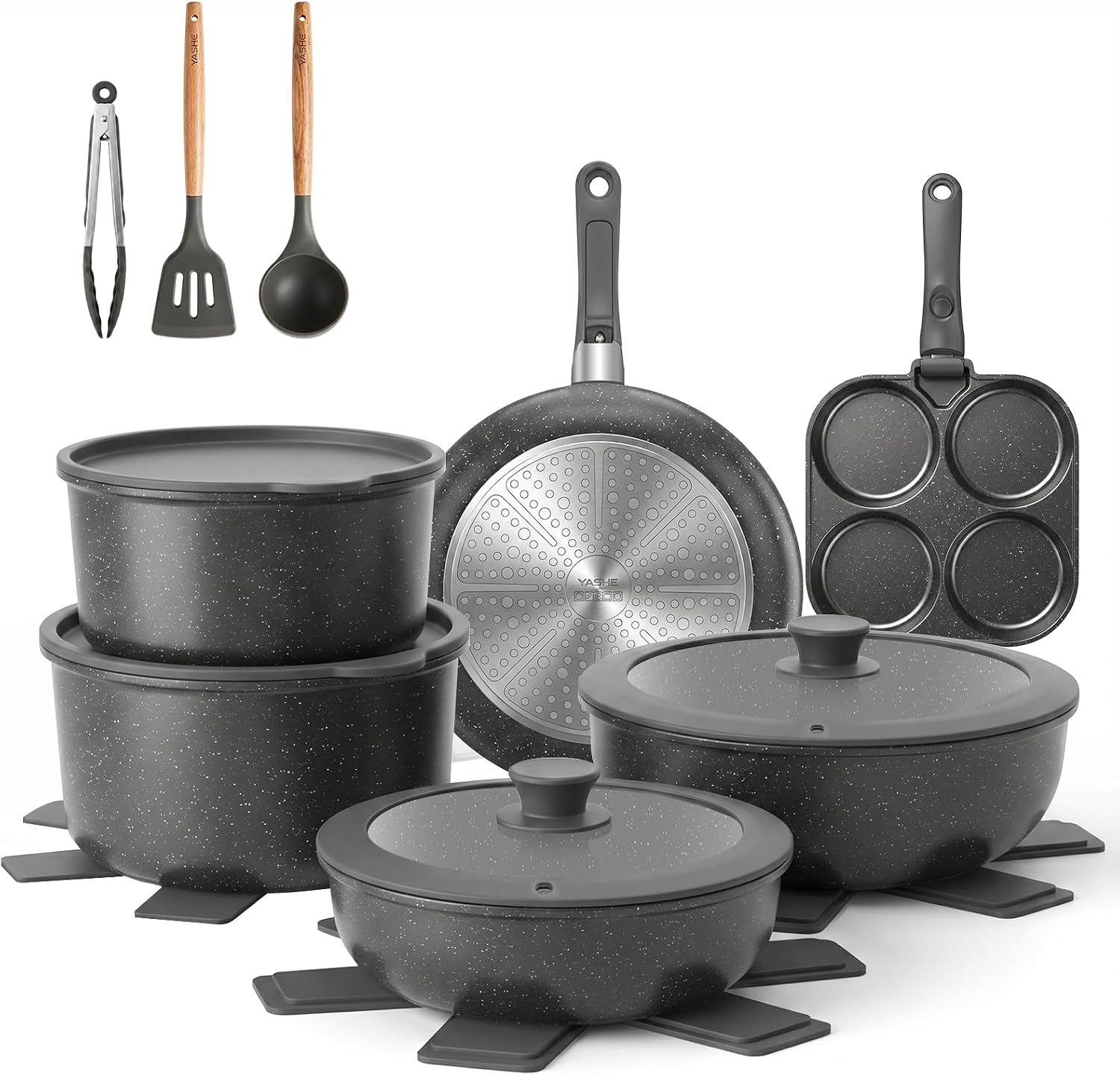 Yashe Kochgeschirr-set Bzd-dc03sk, 20-teilig, Abnehmbare Griffe, Grau