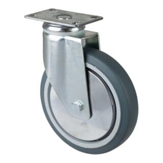 Lenkrolle D.150mm Trgf.100kg m.Platte Gum.grau BS ROLLEN