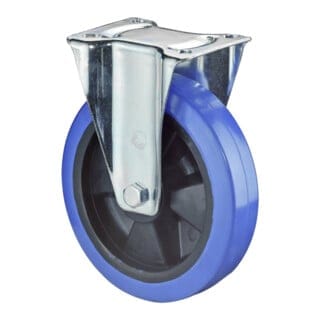 Bockrolle 125mm,Pl. Elast.Rad,bl,für140kg - Bs Rollen