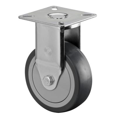 BS-R Bockrolle 75 mm, Gummirad grau, Kugellager, Platte, Tragkraft 60kg