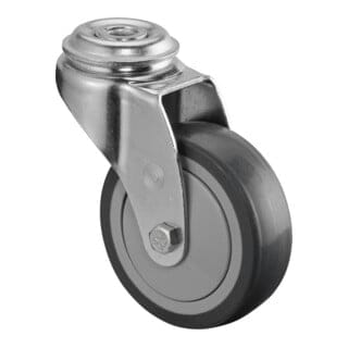 BS-R Lenkrolle 75 mm, Gummirad grau, Kugellager, Rückenloch, Tragkraft 60kg