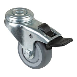 Bs Rollen - bs-r Lenkrolle 50mm m Feststeller Gummirad grau Kugell.,Rückenloch Tragkr. 50kg