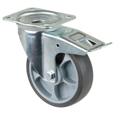 Bs Rollen - Transportrolle, Lenkrolle mit Totalfeststeller, Rad-Ø 160 mm, Tragf. 200 kg, Gummi , Bauhöhe 195 mm, Rollenlager