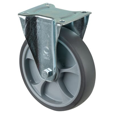 Bs Rollen - bs Transportrolle L410, Bockrolle, Rad-Ø 200 mm, Tragkr. 220 kg, Rollenlager, Lauffl. thermopl. Gummi grau, Radk. Kunststoff