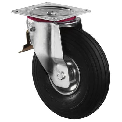Lenkrolle mit Anschraubplatte und Totalfeststeller Gummi Luftrad Rollenlager 260 mm 200 kg - L420.C90.260 - Bs Rollen