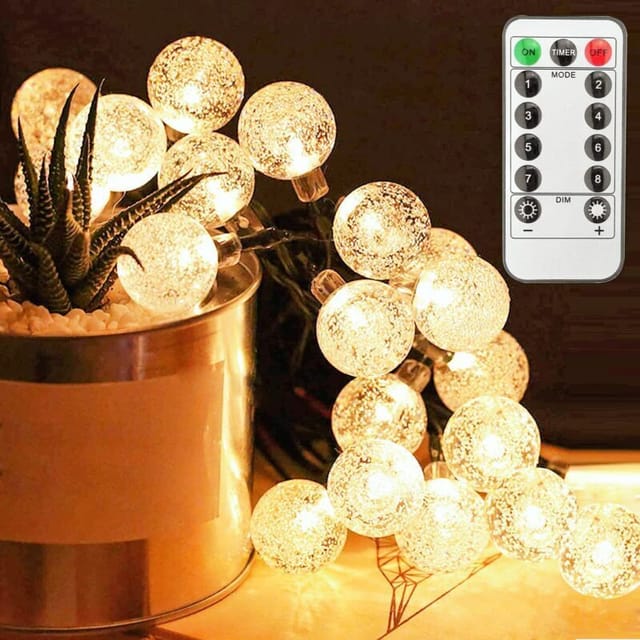 Lichterkette mit 5 m, 50 Glühbirnen, 8 Modi, mit Fernbedienung – batteriebetriebene LED-Lichterkette, kleine Kugeln, warme, romantische Dekoration