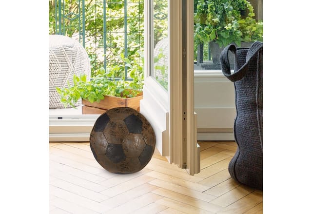 Relaxdays - Türstopper Fußball, Stoff, für Boden, mit Sand gefüllt, Deko Türpuffer Ball, innen, schwer, ø 20 cm, braun