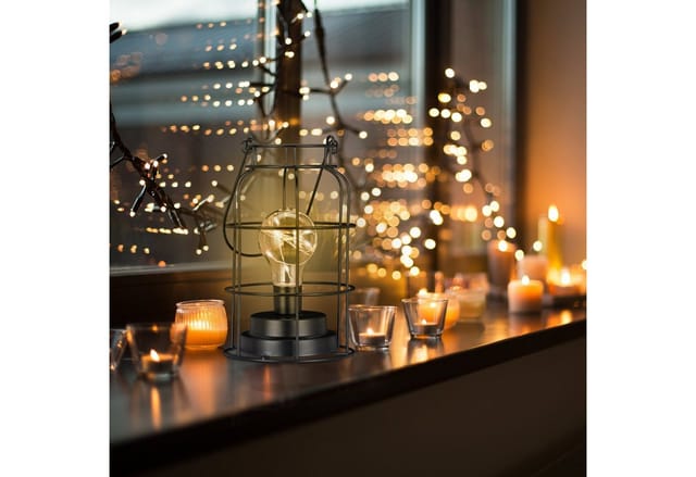 Relaxdays - Tischlampe Vintage, Gitterlampe mit led Glühbirne, warmweiß, Batterie, Drahtlampe Industrie Design, schwarz