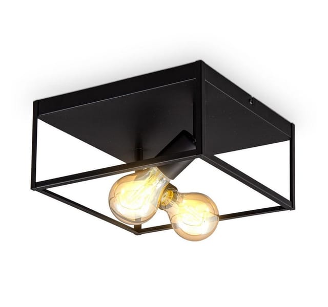 B.k.licht - Deckenleuchte 29x29 cm - Metallkorpus, E27 Fassung, retro, 2-flammig, schwarz