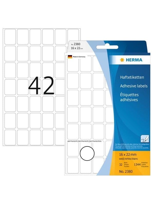Herma - Universaletikett 16 x 22 mm (b x h) nicht wieder ablösbar Papier weiß 1.344 Etik./Pack.