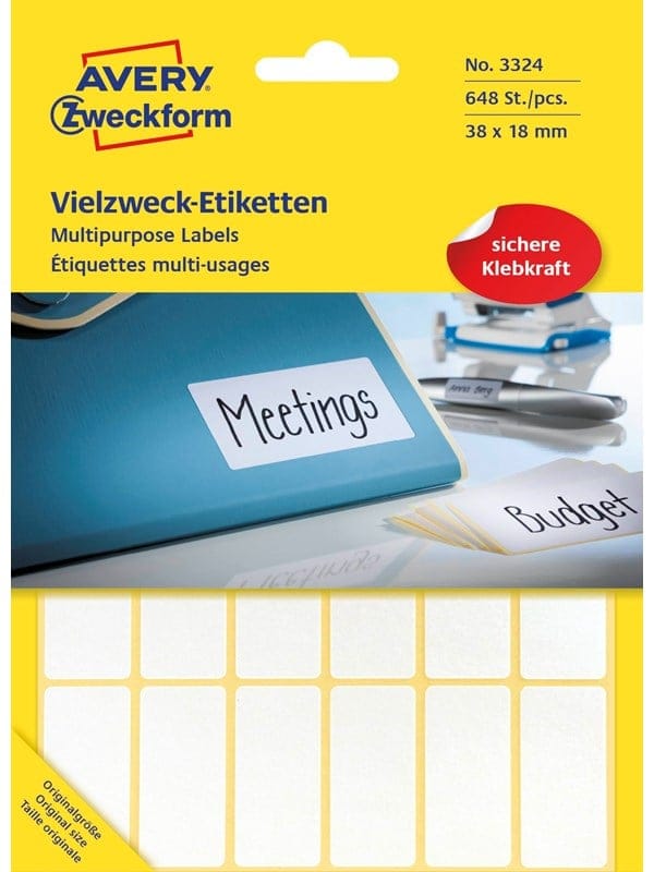 Avery Zweckform - Universaletikett 38 x 18 mm (b x h) nicht wieder ablösbar Papier weiß 648 Etik./Pack.