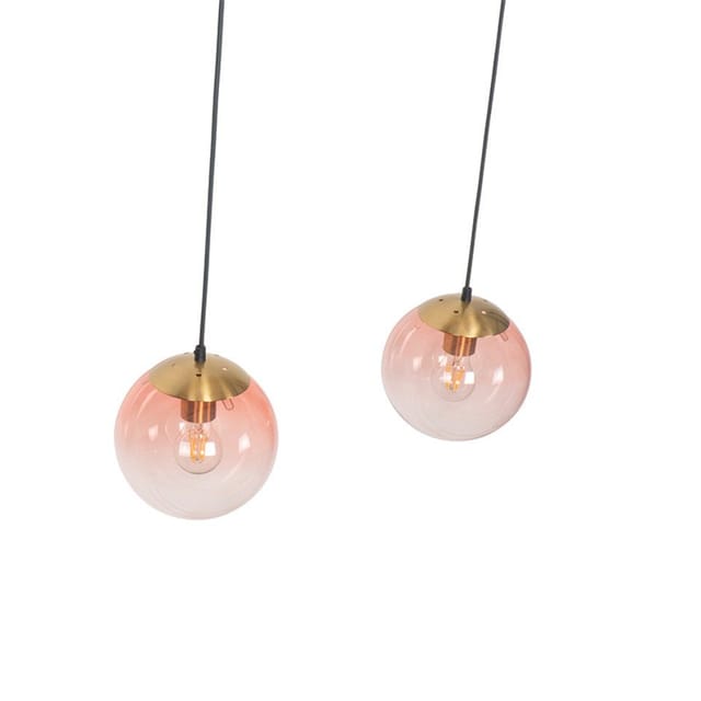 Art Deco Hängelampe Messing mit rosa Glas 3-Licht - Pallon Mezzi