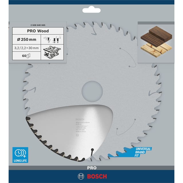 Pro Wood Kreissägeblatt, 250 x 3,2 x 30 mm, T60, für tks - Bosch