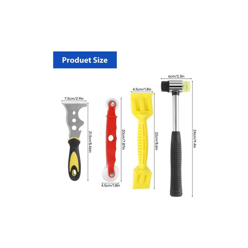Verglasungswerkzeug-set, 4-teiliges Set Mit 13-in-1 Multifunktionsmesser/schere, Kunststoffhammer, Hebehand Zum Verglasen, Entglasen Und Abdichten, Multifunktionsset