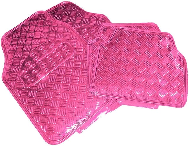 Universal Auto Fußmatten 4-teilig Alu Chrom Optik Riffelblech Rosa - Woltu