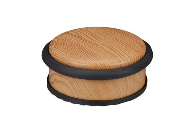 Relaxdays - Türstopper Boden, für schwere Türen, Edelstahl, Gummi, flach, Holzoptik Bodenpuffer HxD 5 x 10,5 cm, hellbraun