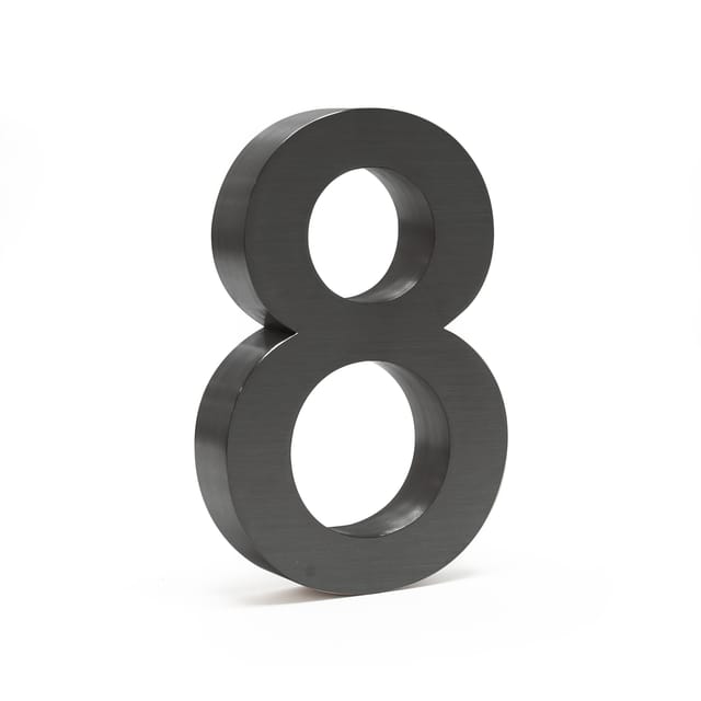 Wiltec - Hausnummer 8 anthrazit Edelstahl Hausnummer in modernem 3D-Design, Höhe 20 cm, Schrift Arial, rostfrei und witterungsbeständig, mit