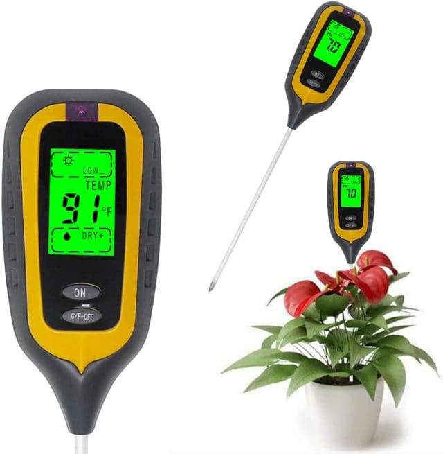 Bodentester pH-Feuchtigkeitstemperatur Licht 4-in-1 pH-Feuchtigkeitsmessgerät Elektronischer Bodentester für Gartenpflanzen Gelb - RWJardin