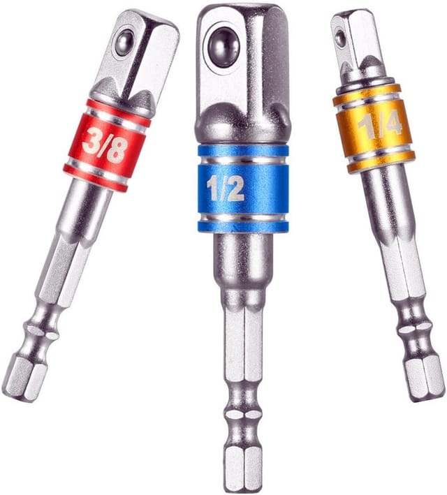 Soekavia - Steckschlüsseladapter für Bohr-/Schlagschrauber. Satz mit 3 Vierkantbohrfutteradaptern 1/4', 1/2', 3/8' Chrom-Vanadium