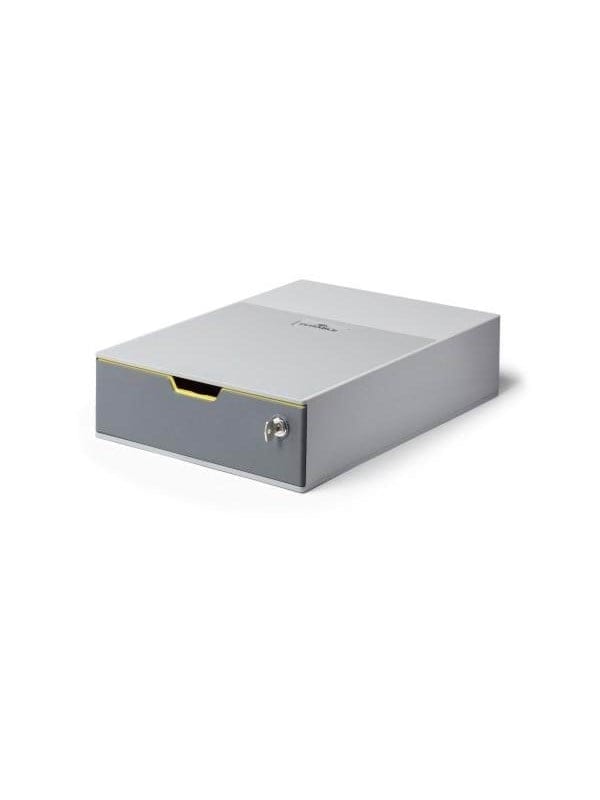 Schubladenbox varicolor® 1 safe 1 Schublade din A4 din C4 Folio Letter abs Kunststoff Gehäusefarbe: grau Farbe der Schublade: grau/mehrfarbig