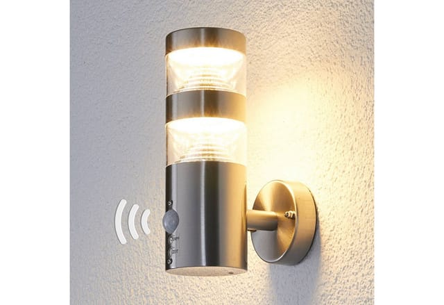 Lindby - led Wandleuchte außen 'Lanea' aus Edelstahl mit Bewegungsmelder von