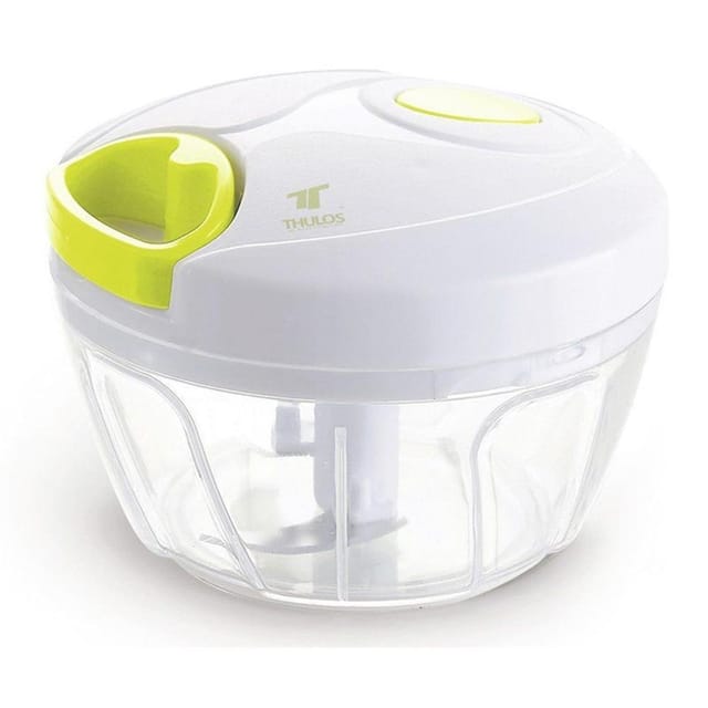 Thulos - Mini Chopper & Cutter, ausGlas, weißund grün.