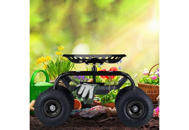 Rollsitz, für Garten & Werkstatt, 150kg, höhenverstellbar 48-56 cm, fahrbarer Gartensitz mit 4 Rädern, schwarz - Relaxdays