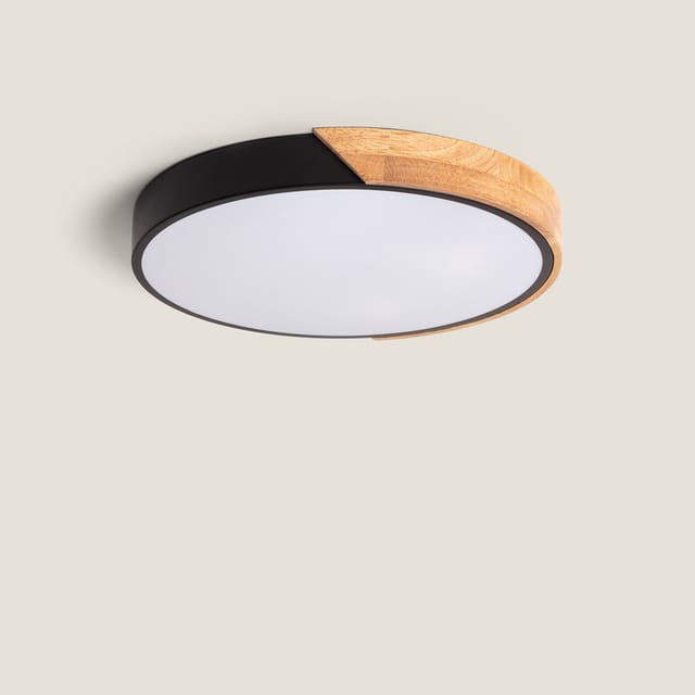 Ledkia - LED-Deckenleuchte 24W Rund Holz cct Wählbar Ø418 Semi-Dari Schwarz
