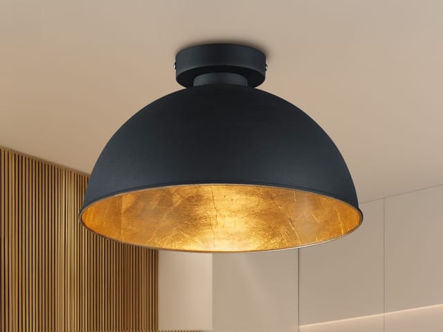 Trio - Deckenleuchte jimmy mit Metall Lampenschirm Schwarz & Gold, ø 31cm