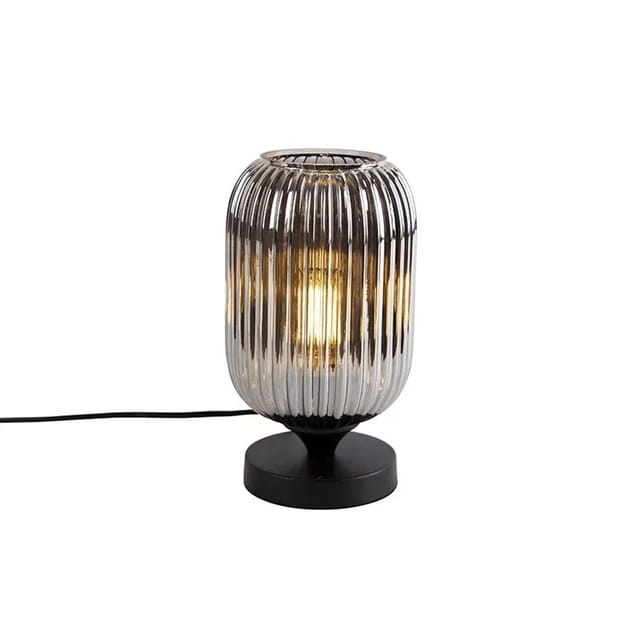 Art Deco Tischlampe schwarz mit Rauchglas - Banci