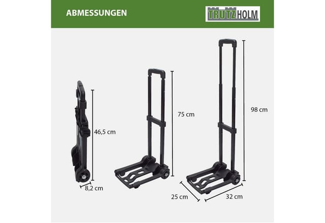 Baumarktplus - Mini Sackkarre klappbar Koffer - Trolley 25 kg Gepäckkarre Griff höhenverstellbar Transportkarre Getränkekisten