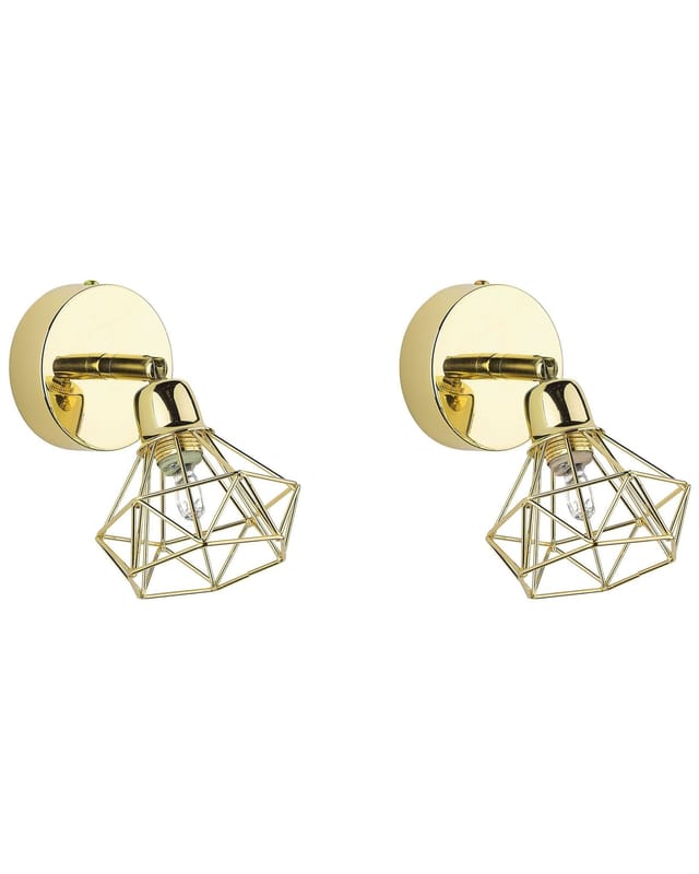 Wandleuchte Gold Metall 2er Set verstallbar Diamant Form Industrie Look Moderne Wandlampe