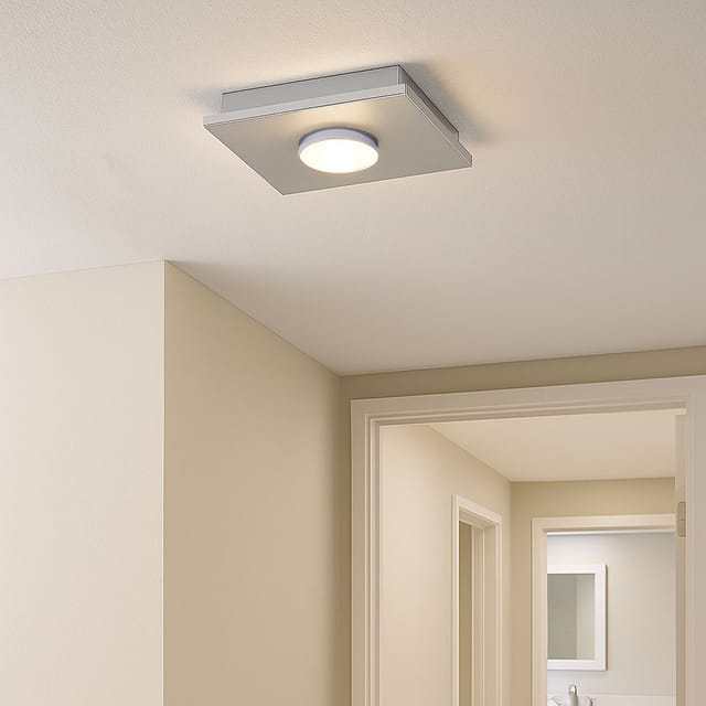 Deckenlampe Deckenleuchte LED weiß Wohnraumlampe 3-Stufen Dimmer, Metall silber, 1x LED 4W 360Lm warmweiß, LxBxH 17x17x4 cm