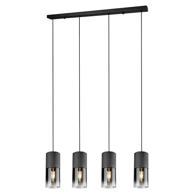 Trio - Pendelleuchte robin 4-flammig mit Rauchglas & Metall Schwarz, Breite 80cm