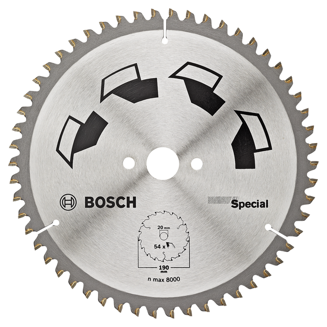 Kreissägeblatt SPECIAL D 190 mm Durchmesser 20 mm Z 54 BOSCH 2609256891