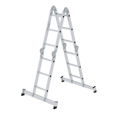 Vielzweckleiter 4tlg. mit nivello-Traverse und Holzbelag 4 x 3 Sprossen - 031322 - Günzburger Steigtechnik