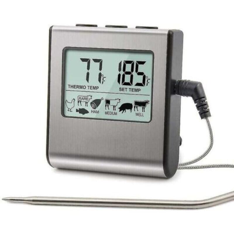 Fliti Tp-16 Küchenthermometer Mit Großem Lcd-display – Timer Und Uhr – Für Backofen, Grill, Smoker Und Fleischzubereitung – Edelstahlsonde