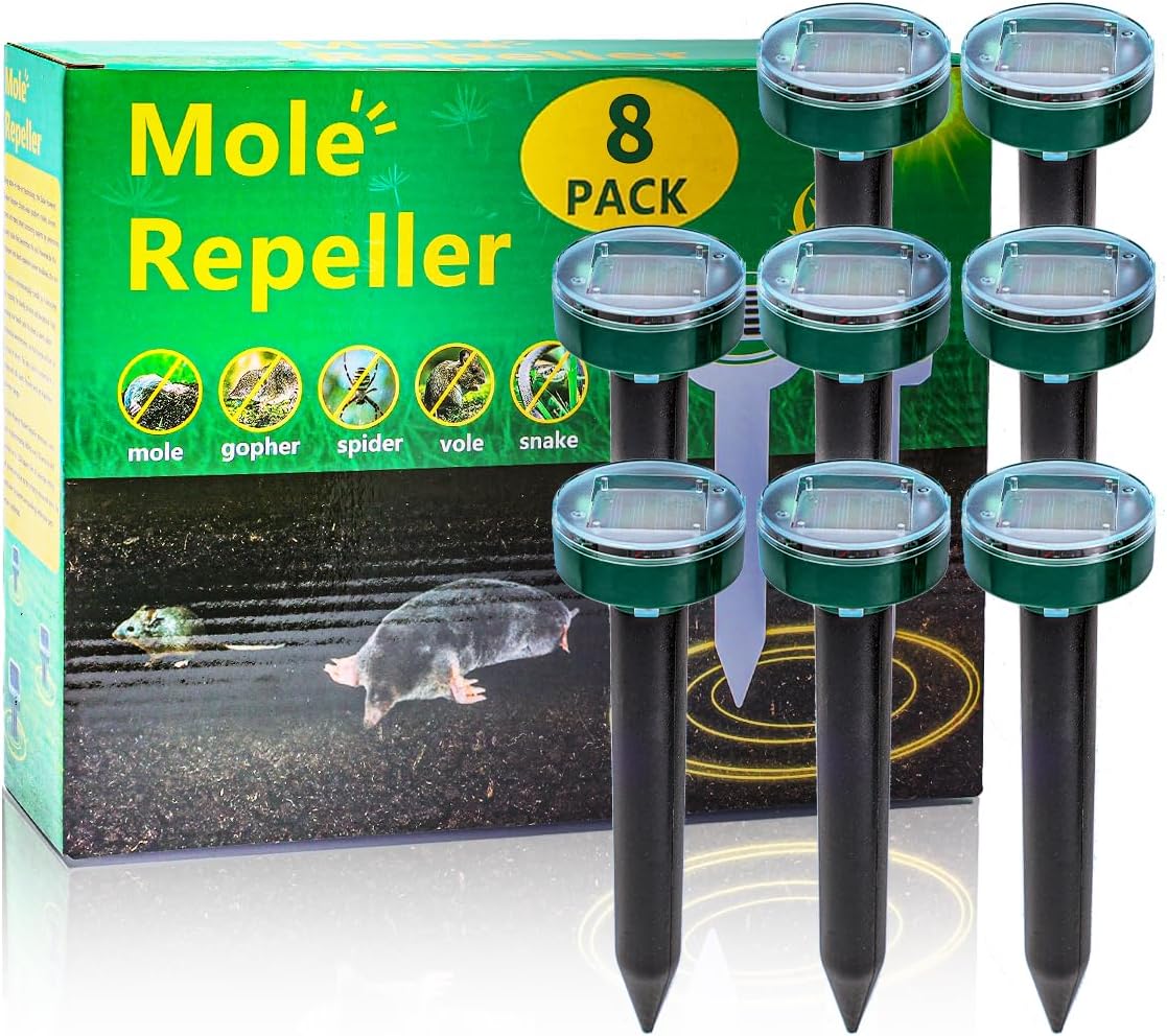 Fliti 8er-pack Maulwurfsabwehrgeräte Für Rasenflächen, Solarbetriebene Ultraschallgeräte, Vertreibt Maulwürfe, Wühlmäuse, Rasenflächen, Gärten, Höfe, Alle Schädlinge, Inklusive Erdspießen Und Installa