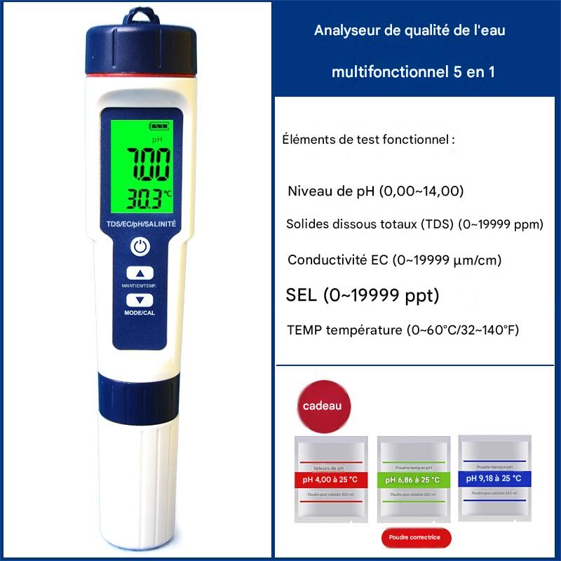 Fliti 5-in-1 Elektronisches Ph-meter – Misst Ph-wert, Tds, Ec, Salzgehalt Und Temperatur – Hintergrundbeleuchtetes Lcd-display – 0,01 Genauigkeit, Ideal Für Aquarien Und Whirlpools