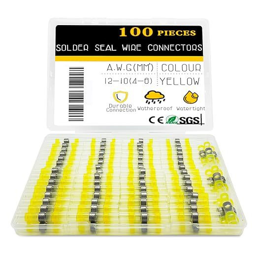 Fliti 100er-packung Gelbe Schrumpfverbinder, 12–10 Awg, Automatische Stoßverbinder, Wasserdichte Lötverbinder, Stoßverbinder Für Automobil- Und Schiffsanwendungen