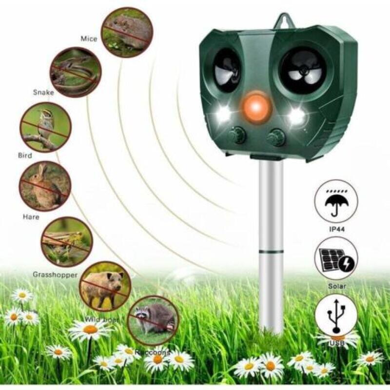 Fliti Wasserdichter Solar-ultraschall-katzenabwehrer – 5 Einstellbare Frequenzen – Alarm Und Led-leuchten Gegen Nagetiere Und Vögel
