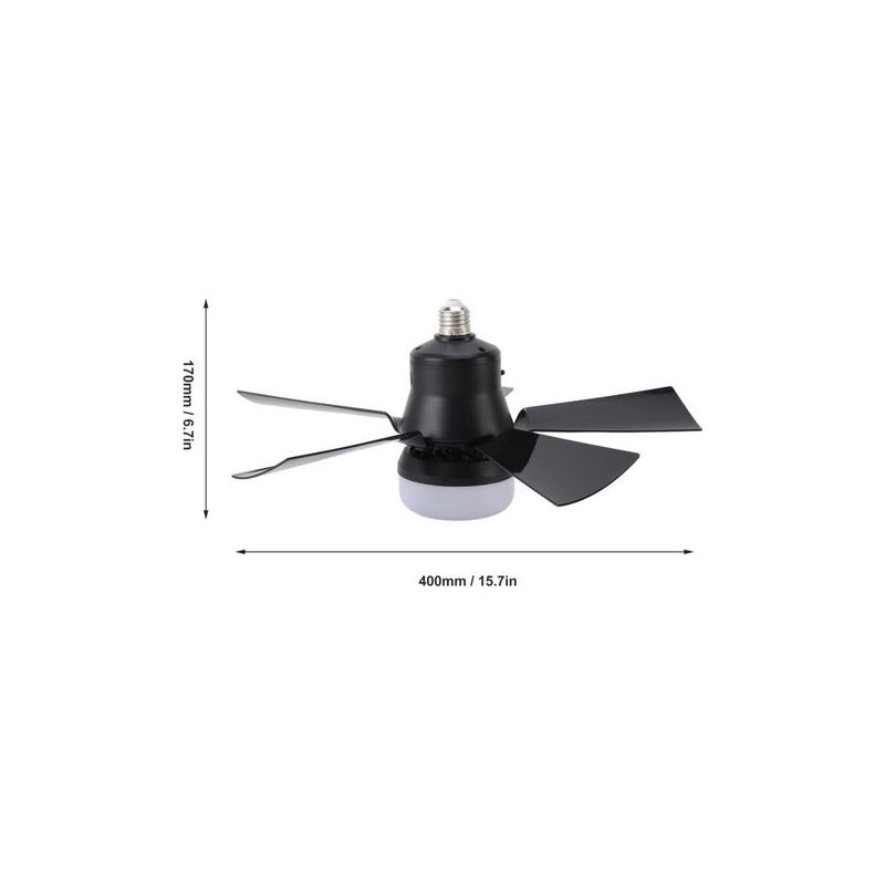 Verstellbarer Deckenventilator Mit 3-farbiger Led-beleuchtung, Fernbedienung, Timer (1 Std./2 Std./4 Std.), E27-fassung, 85–265 V, Schwarz
