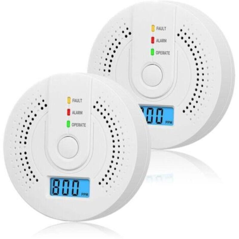 Fliti 2er-pack Batteriebetriebene Kohlenmonoxidmelder – Lcd-bildschirm – 85 Db Alarm – Elektrochemischer Sensor – 24/7-überwachung