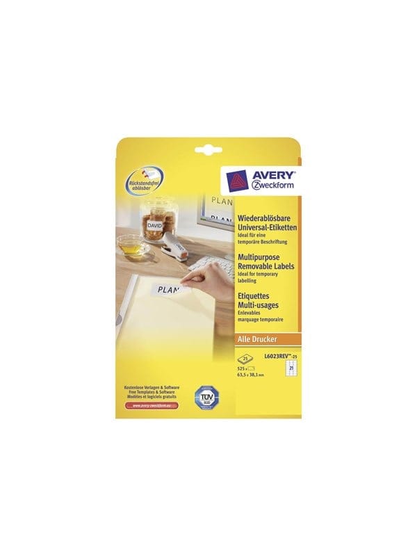 Avery Zweckform - Universaletikett 63,5 x 38,1 mm (b x h) Papier weiß 630 Etik./Pack.